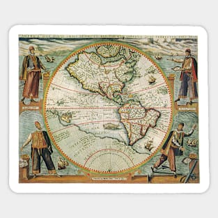 Antique World map of the Americas by Theodor de Bry Sticker